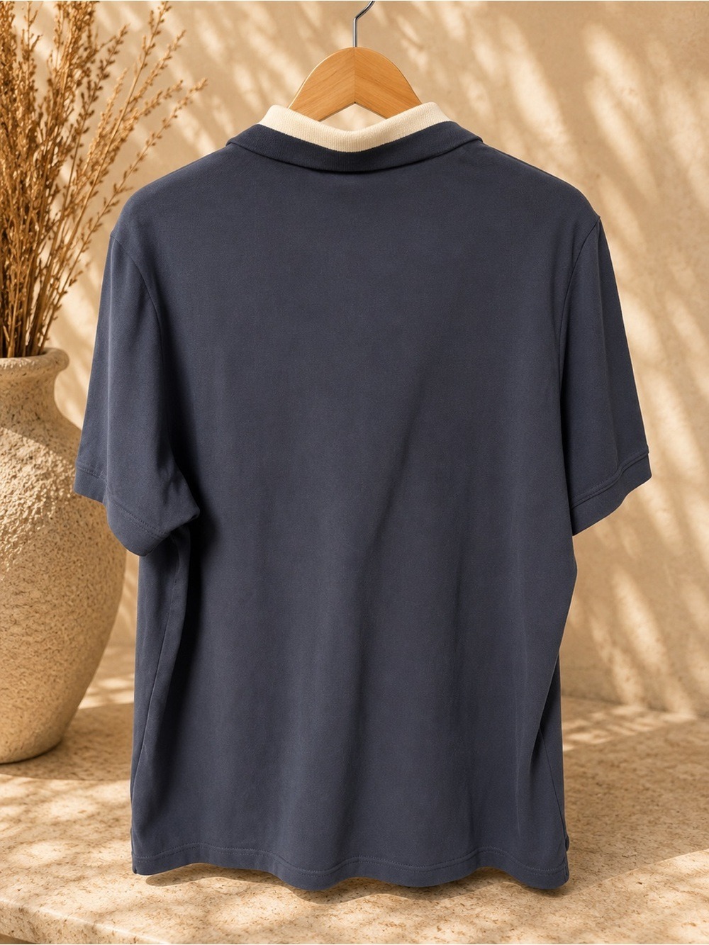 Patrick Assaraf Men’s Luxury Pima Cotton Polo Shirt Navy Blue & Cream Collar L - Picture 2 of 5